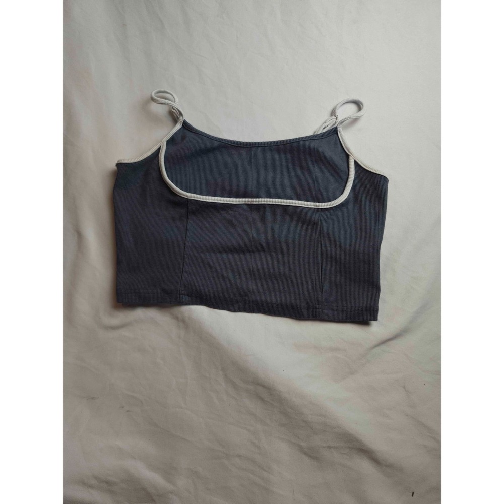 Luvamia Cami Crop Top Womens Size L Gray Ribbed Contrast Trim Adjustable Straps